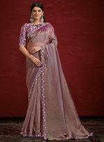 Banarasi Silk Purple Wedding Wear Hand Work Saree ( Stitched Blouse )